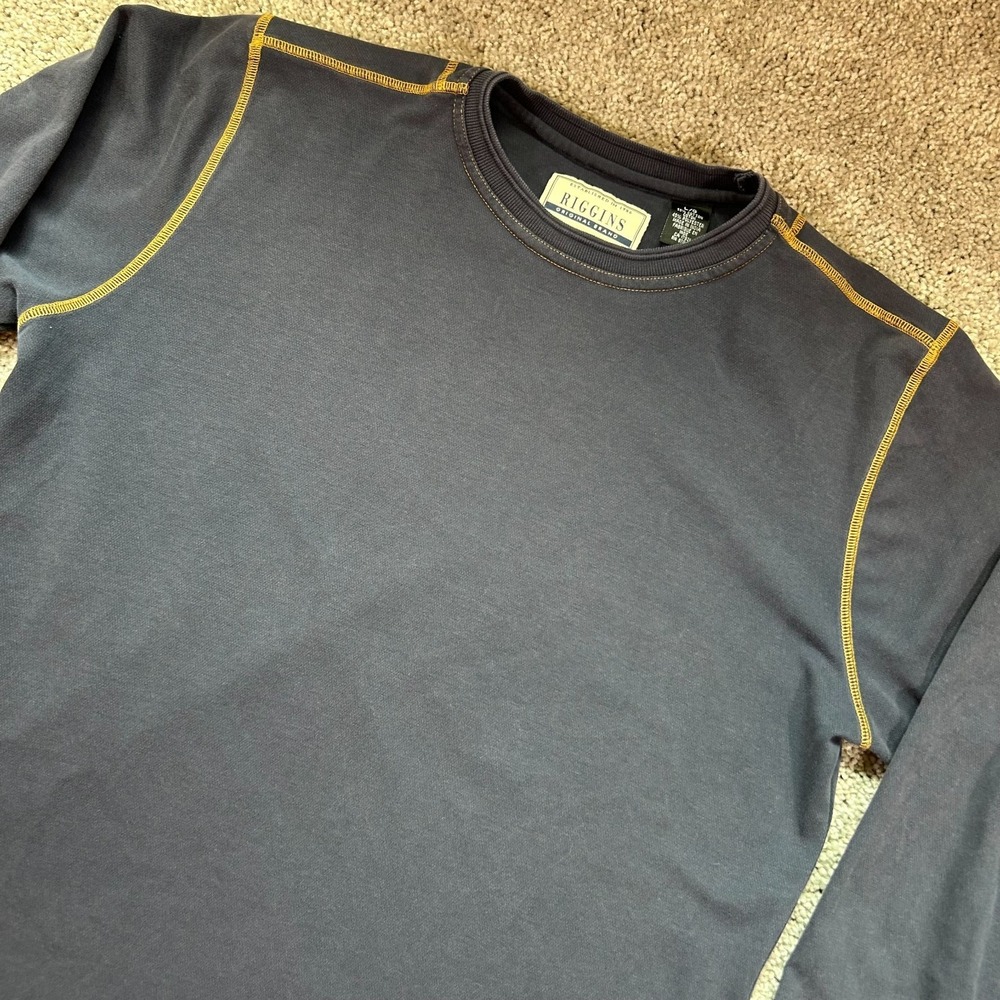 Riggins T Shirt Mens Large Blue Cotton Side Slit Contrast Stitching Long Sleeve